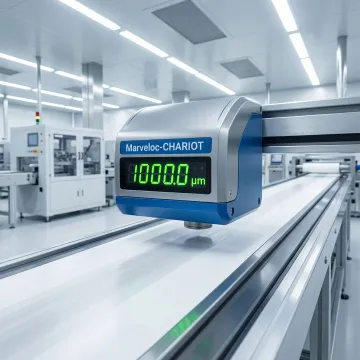 Advanced contactless sensor system measuring industrial material thickness in modern manufacturing facility