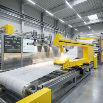 Advanced grammage monitoring system measuring web material on industrial production line