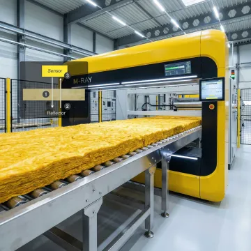 Advanced mineral wool density measurement system in industrial production facility