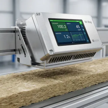 M-Ray sensor technology measuring mineral wool thickness on production line