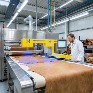 Advanced bio-based leather thickness measurement system in modern production facility
