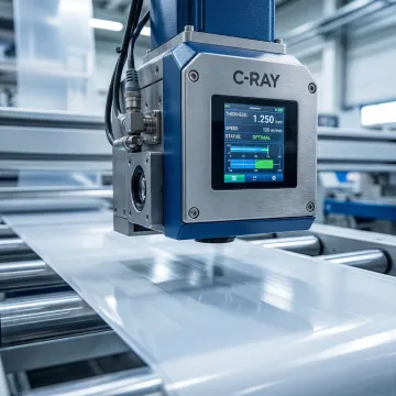 M-Ray measurement sensor head monitoring plastic extrusion process