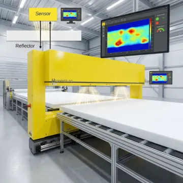 Advanced foam quality monitoring system with sensors scanning foam production line