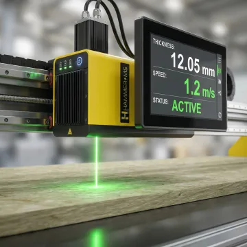 M-Ray millimeter wave sensor measuring material thickness in industrial setting