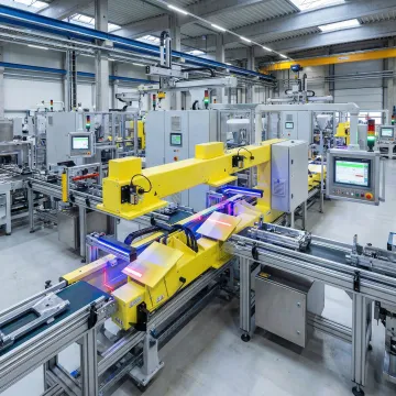 Advanced inline defect detection system monitoring industrial production line