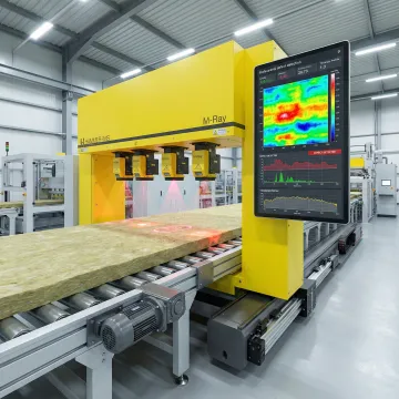 Close-up of M-Ray sensor detecting defects in industrial material