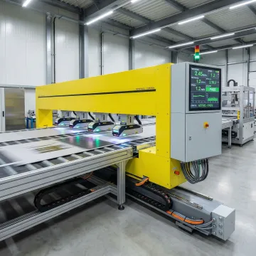 Industrial automated thickness gauging system with M-Ray sensors monitoring production line