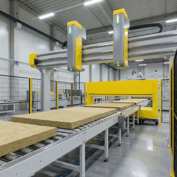 Industrial insulation board manufacturing line with advanced density measurement sensors
