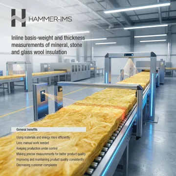 Inline moisture measurement system scanning glass wool insulation on a production line