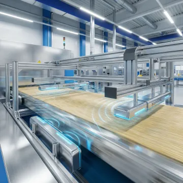 Advanced inline sensor measuring glass fiber material thickness on a production line