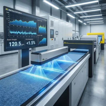 Inline contactless measurement system scanning textile fabric on a high-speed production line