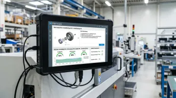 Harmoni factory orchestration terminal displaying work instructions OEE data and quality checksheets