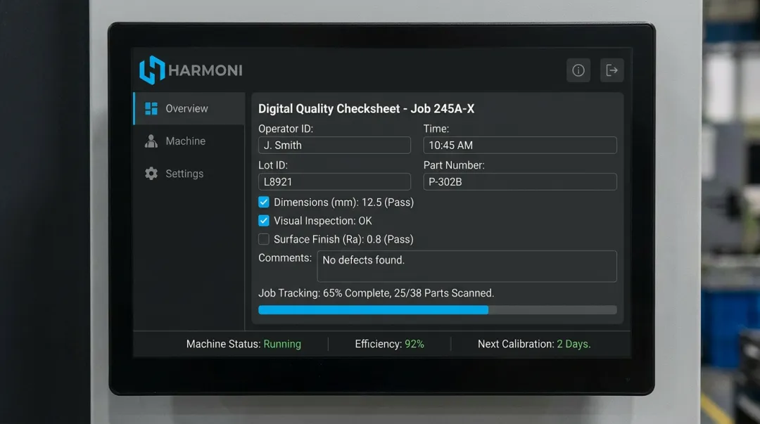 Harmoni factory orchestration platform operator command center digital quality checksheet