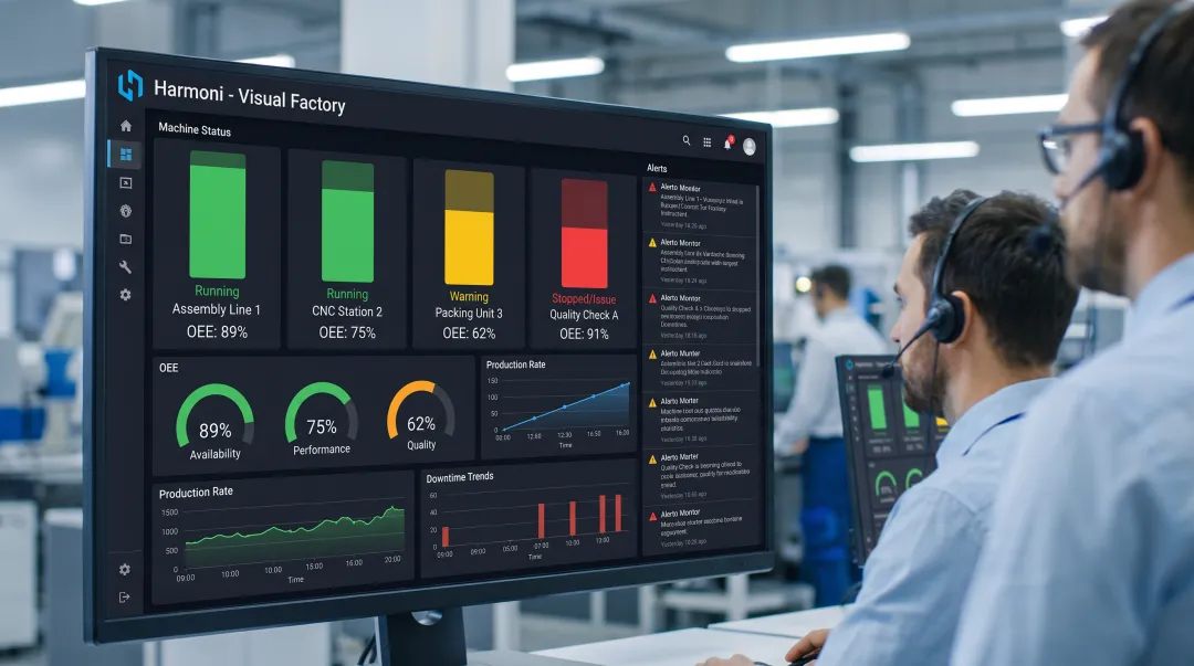 Harmoni Visual Factory Andon indicator light showing real-time OEE status