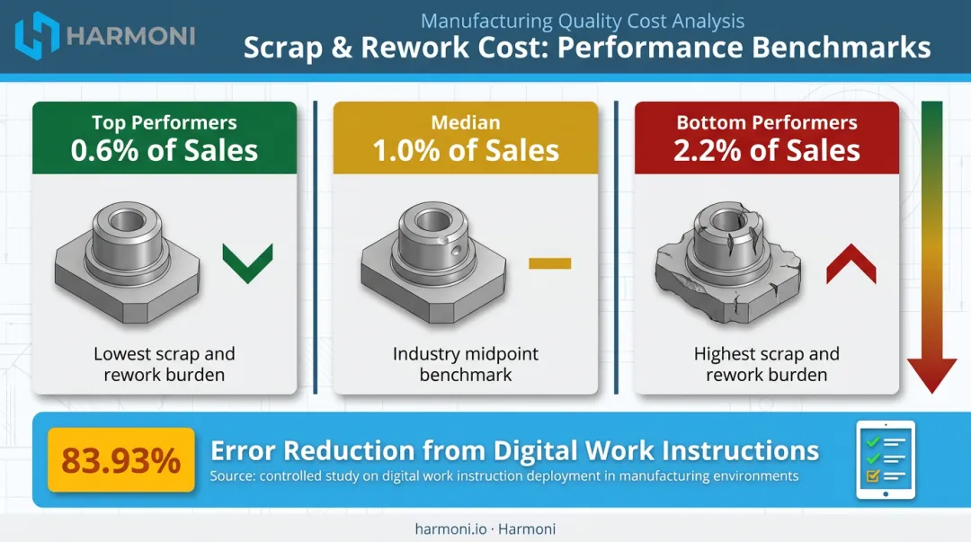 Scrap rework cost comparison top performers versus bottom performers manufacturing benchmark