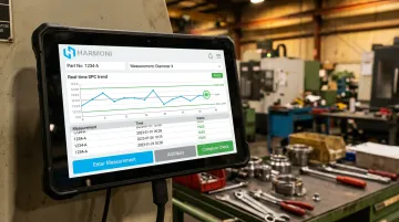 Harmoni shop floor digital quality checksheets with real-time SPC trend graphing interface