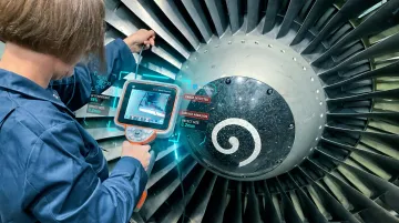 AI-powered aerospace engine borescope inspection system analyzing turbine components