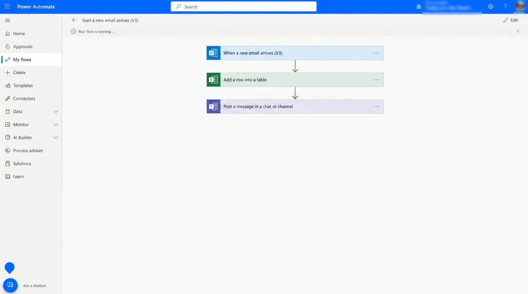 Microsoft Power Automate interface showing workflow builder and connected apps