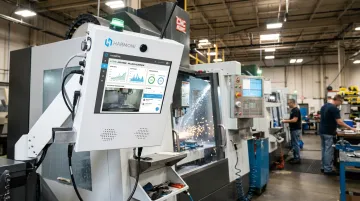 Harmoni platform terminal connected to CNC machine controller on shop floor
