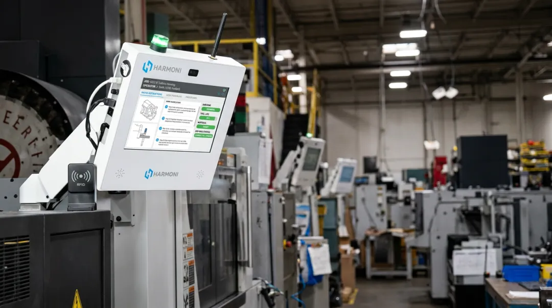 Harmoni factory orchestration platform command center at CNC workcenter