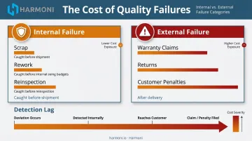 Internal versus external manufacturing defect failure cost comparison with detection lag impact