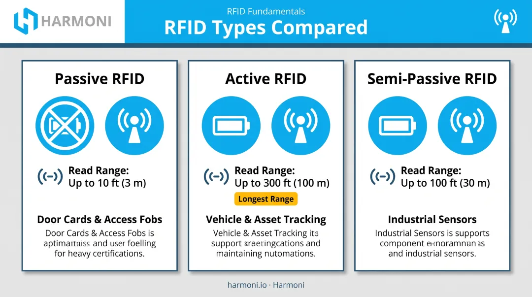 Passive active and semi-passive RFID technology types comparison chart