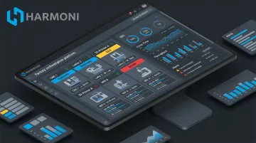 Harmoni factory orchestration dashboard displaying real-time shop floor machine and operator data