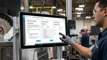 Harmoni platform screen displaying real-time work instructions at CNC workcenter