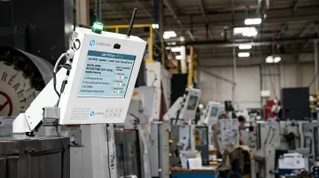 Harmoni factory orchestration platform dashboard displaying real-time CNC job instructions and quality checkpoints