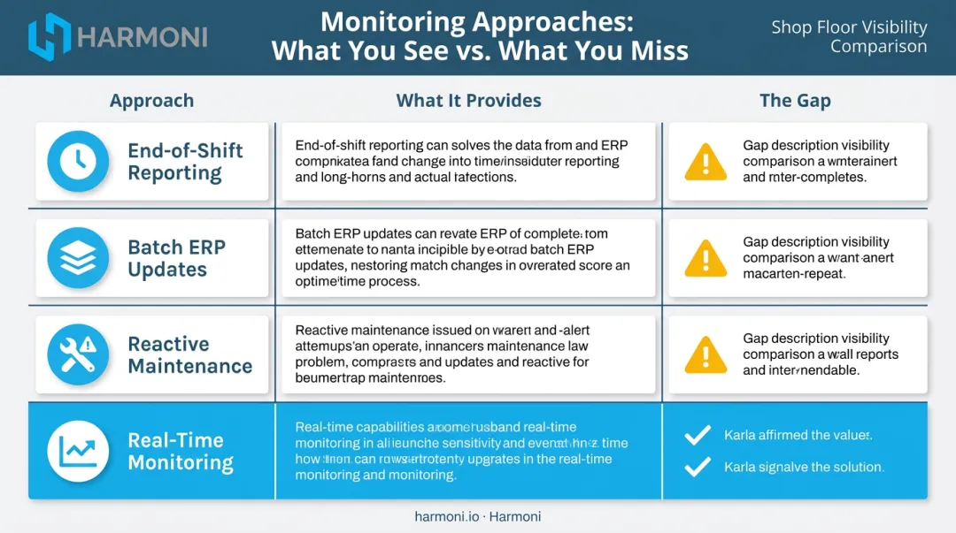 Four monitoring approaches comparison chart showing intervention opportunity and data gaps