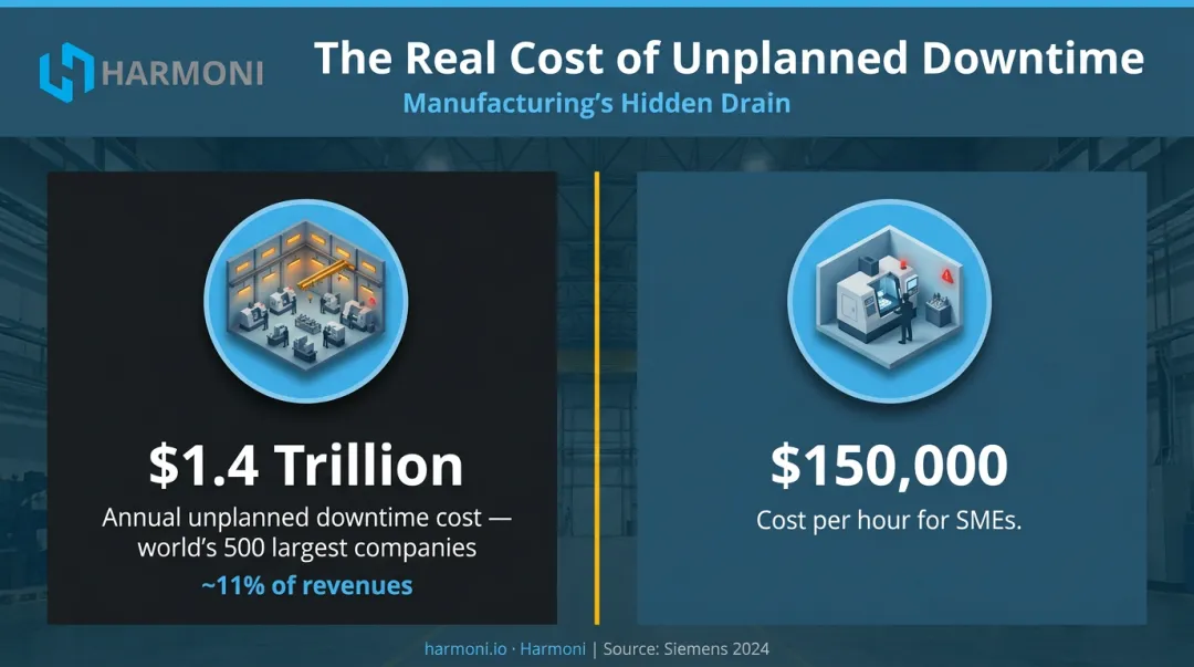 Unplanned downtime annual cost statistics comparison for large companies and SMEs