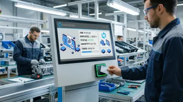 Harmoni RFID shop floor terminal automatically tracking employee workcenter and job activity