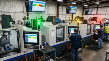Harmoni Visual Factory shop floor indicator lights displaying real-time OEE machine status