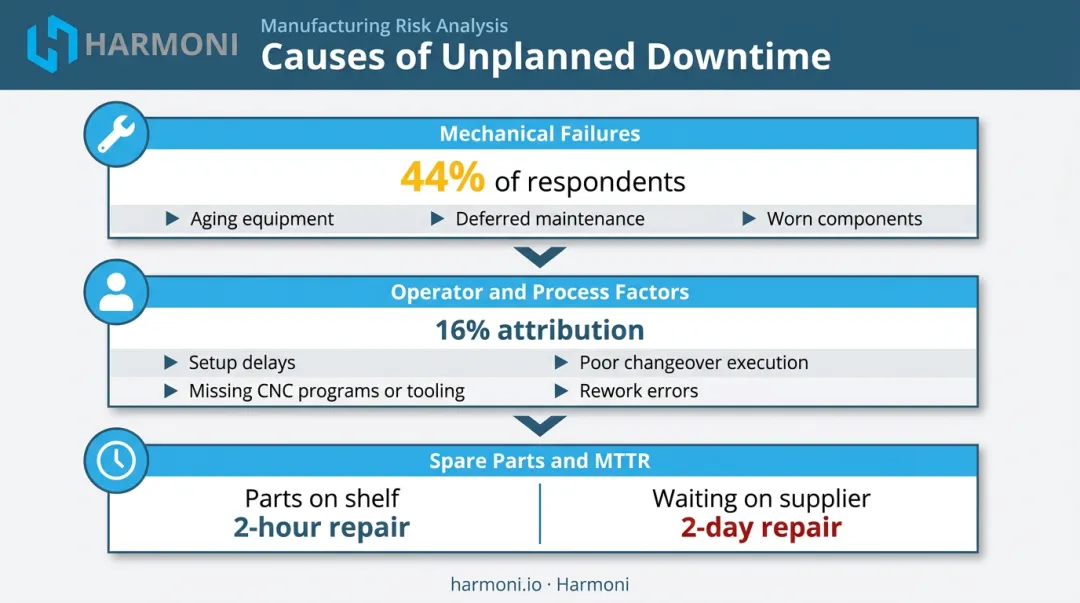 Top causes of low machine uptime mechanical failures operator errors and parts availability