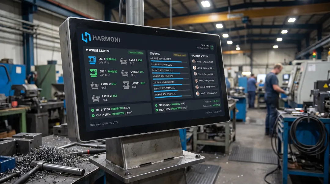 Harmoni factory orchestration dashboard connecting ERP machines and operators