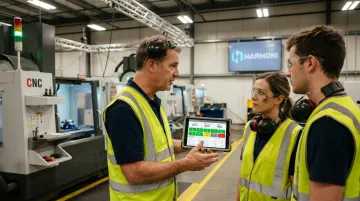 Diverse manufacturing floor team supervisor and operators discussing quality issue openly