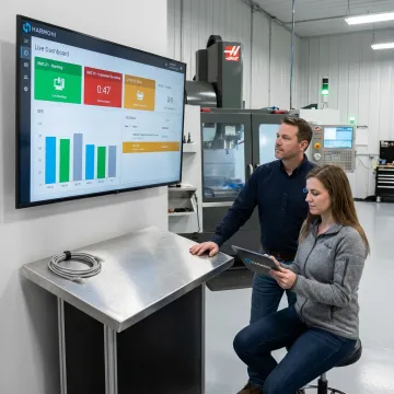 Production time tracking dashboard on a CNC shop floor