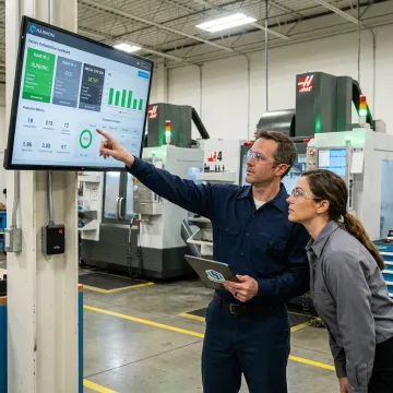 Real-time machine uptime monitoring dashboard on a shop floor