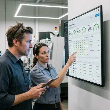 Factory floor with real-time visual production displays