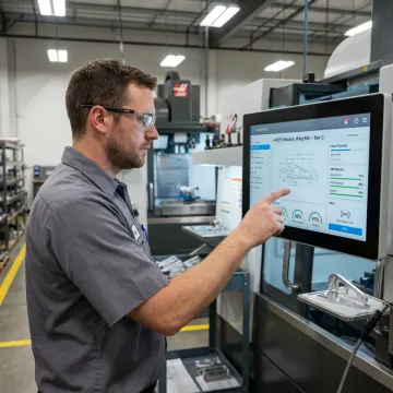 Operator using connected aerospace manufacturing workstation