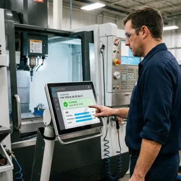 Operator reviewing live machine monitoring data
