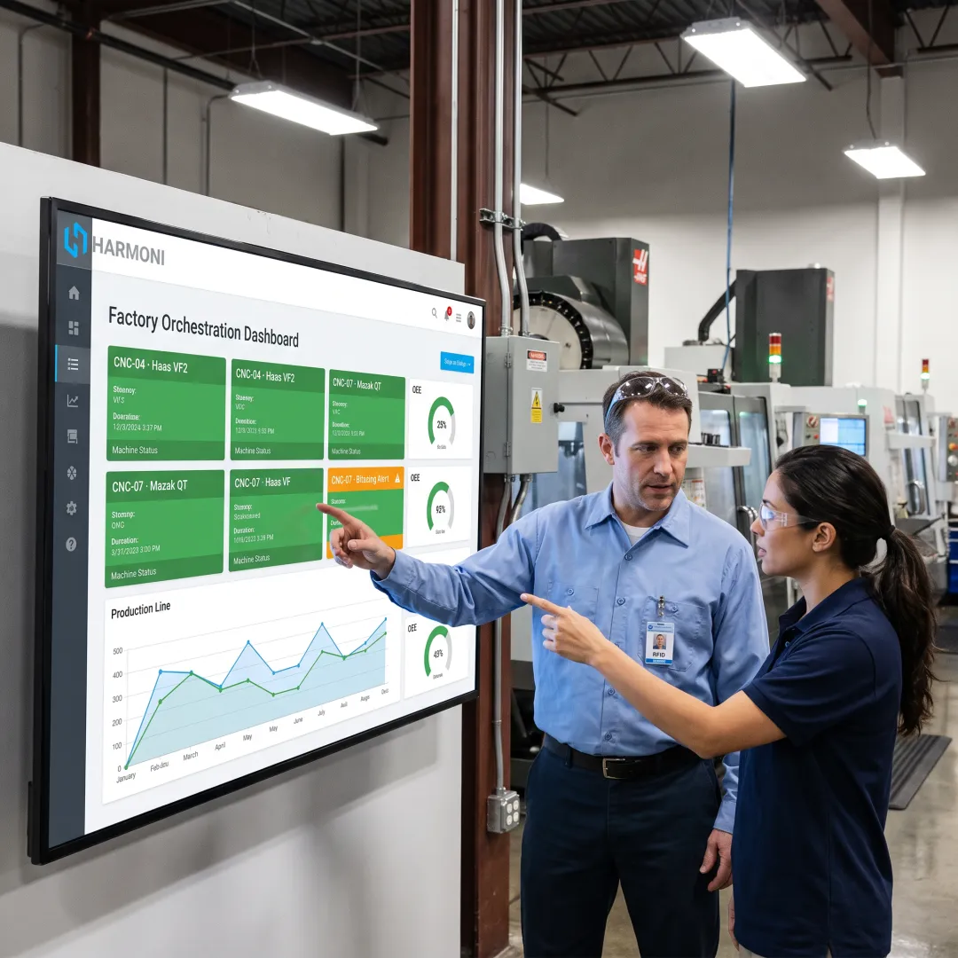 Manufacturing team using a digital shop floor dashboard