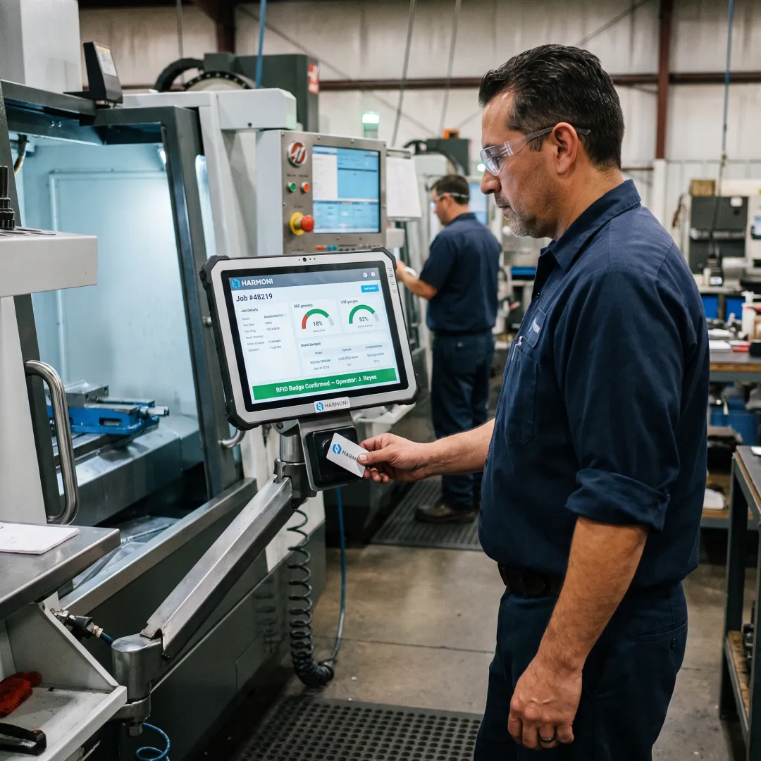 Operator using a machine-side production interface