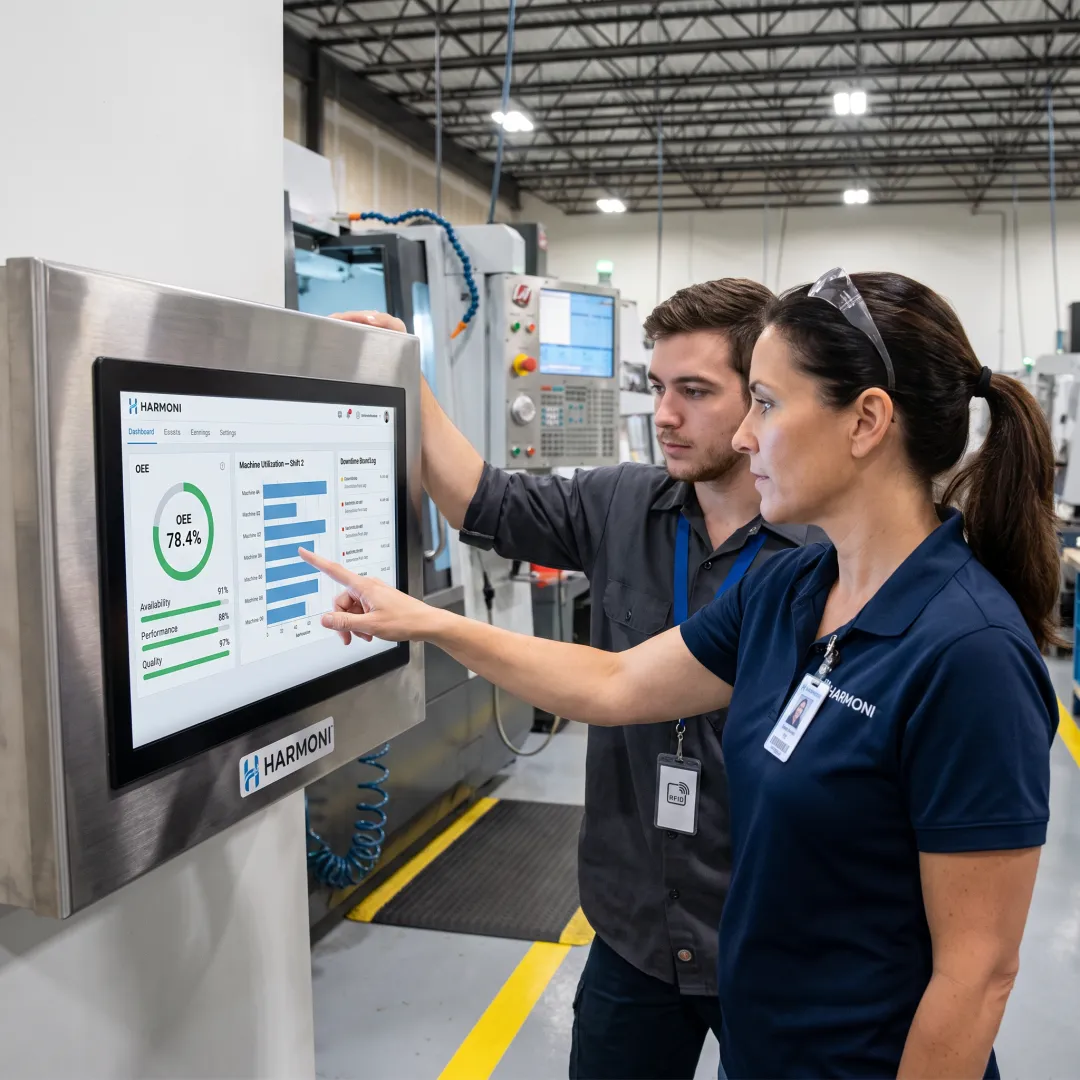Operator and supervisor viewing machine performance data