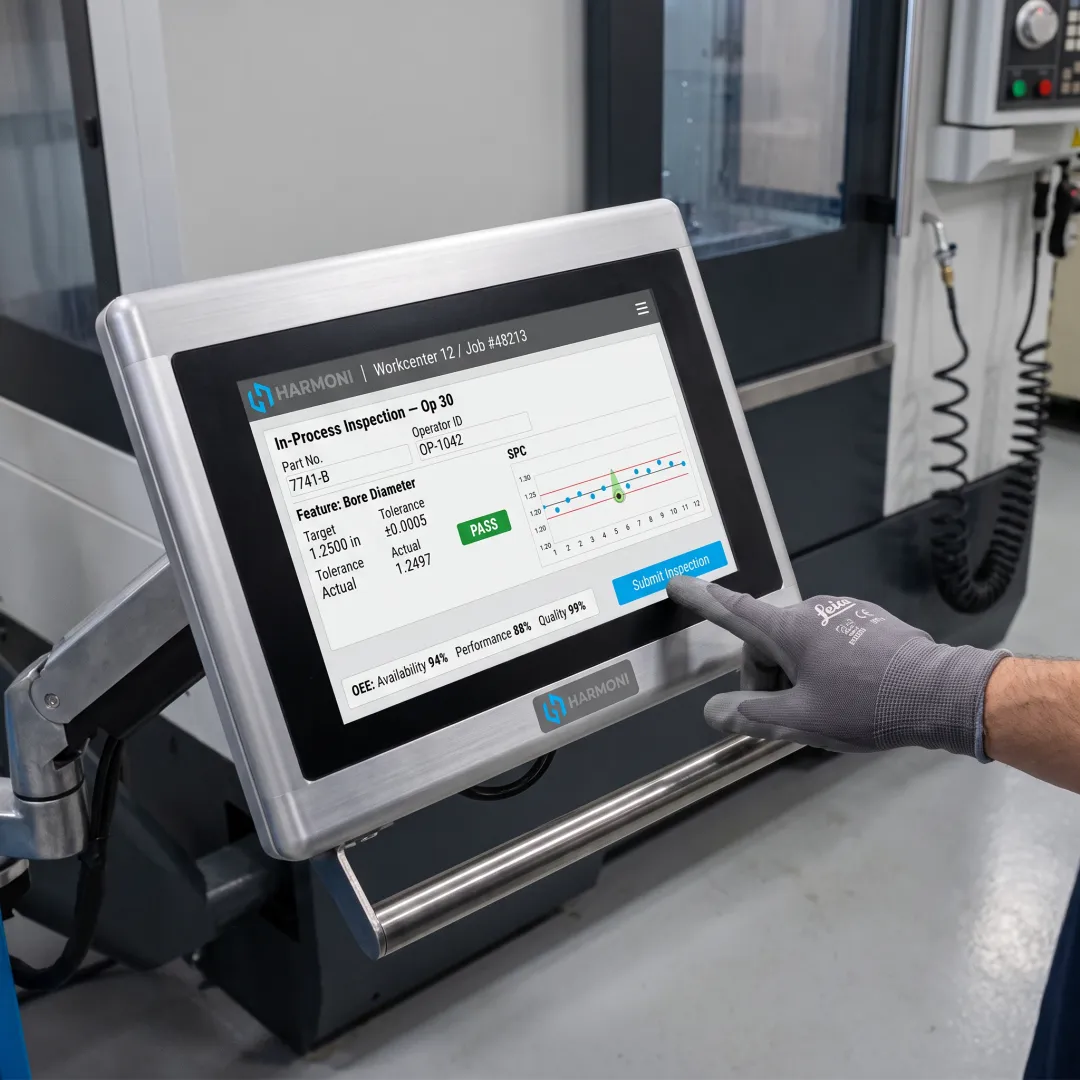 Digital inspection form displayed at a manufacturing workcenter