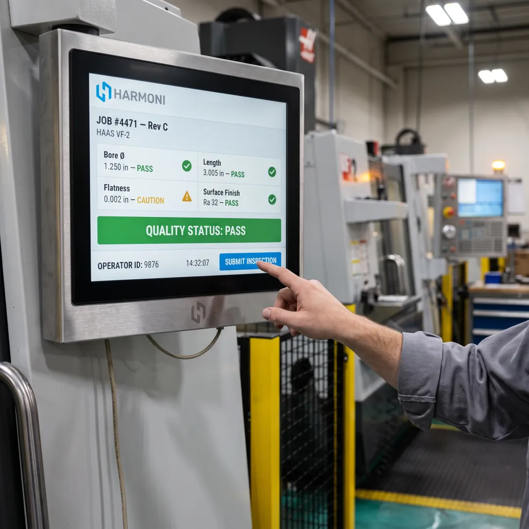 Digital quality records displayed on a manufacturing touchscreen