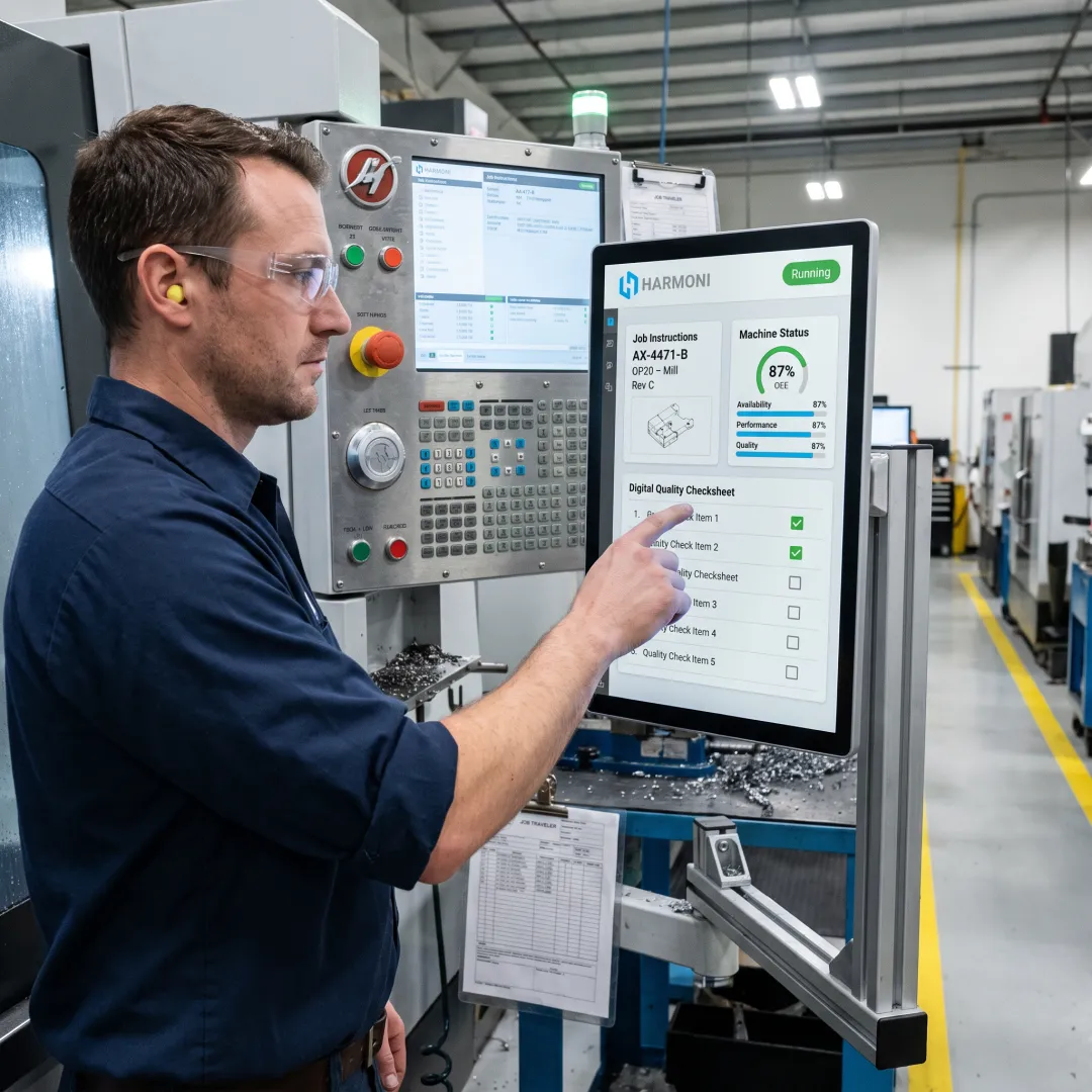 Operator using a digital workcenter interface