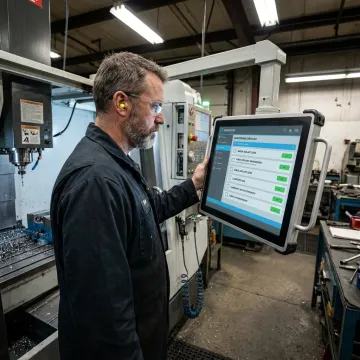 Operator using digital work instructions at a CNC machine