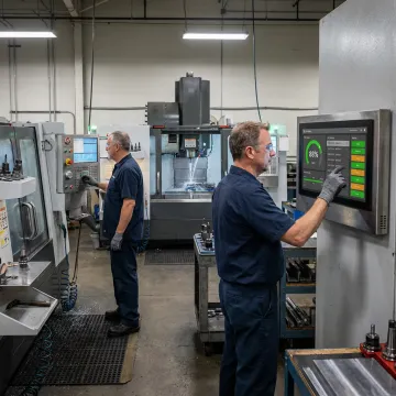 Connected CNC shop floor with real-time production dashboards