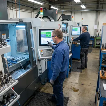 Modern manufacturing cloud dashboard on shop floor
